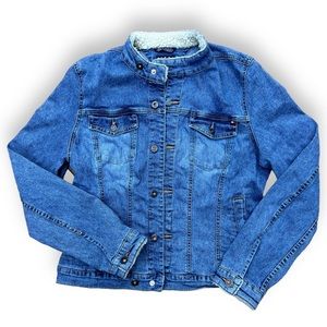 Vintage Tommy Jeans Jean Jacket Fleece Crew Neck Collar